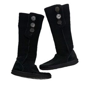UGG Cardy Black Talk Knit Boots Women's size‎ 7 Classic Three Buttons Flaw 5819